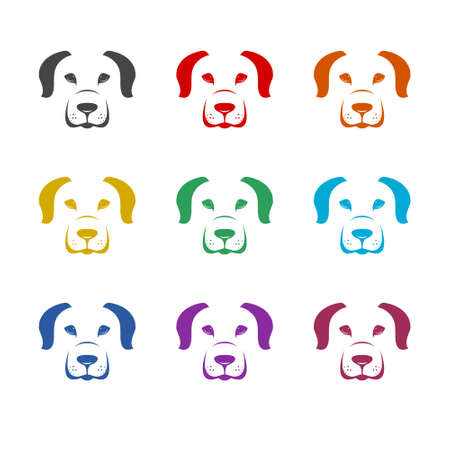 Color Dog Head icon set isolated on white backgroundのイラスト素材