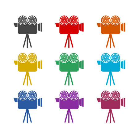 Movie camera color icons set isolated on white backgroundのイラスト素材