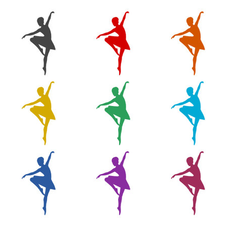 Ballerina color icon set on white backgroundのイラスト素材