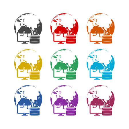 Worldwide cloud storage color icon set isolated on white backgroundのイラスト素材