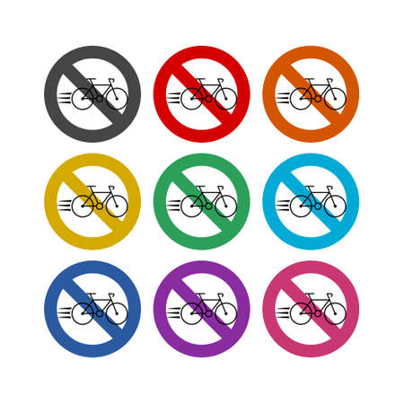 No or Stop. Bicycle transport color icon set isolated on white backgroundのイラスト素材