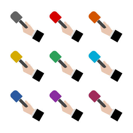 Hand holding microphone color icon set isolated on white backgroundのイラスト素材
