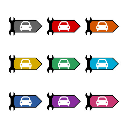 Auto repair shop sign color icon set isolated on white backgroundのイラスト素材