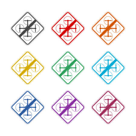 No drone zone sign color icon set isolated on white backgroundのイラスト素材