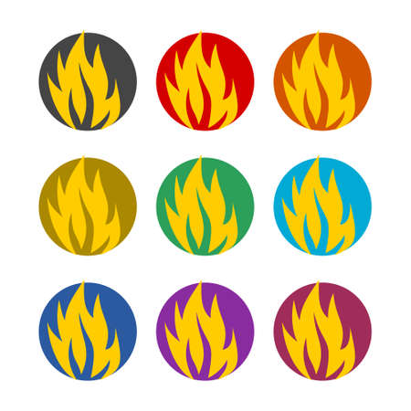 Fire flames color set isolated on white backgroundのイラスト素材