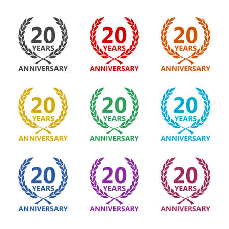 20 Years Anniversary color icon set isolated on white backgroundのイラスト素材