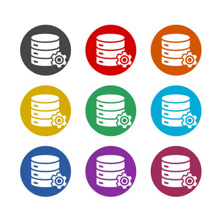 Server and gear color icon set isolated on white backgroundのイラスト素材