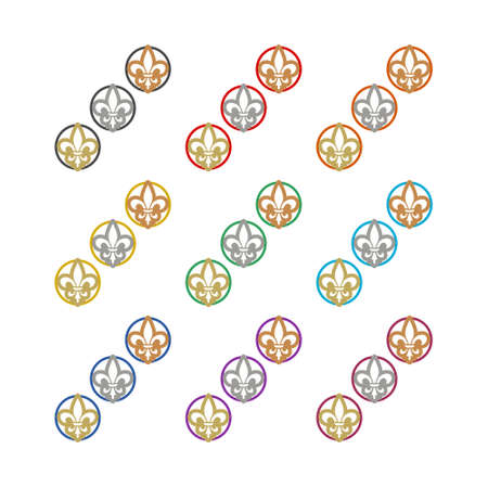 Fleur de lis ornament color icon set on white backgroundのイラスト素材