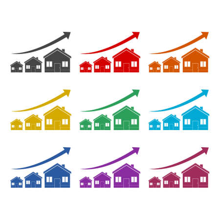 Rising cost of housing color icon set isolated on white backgroundのイラスト素材