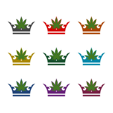 Marijuana Crown color icon set isolated on white backgroundのイラスト素材