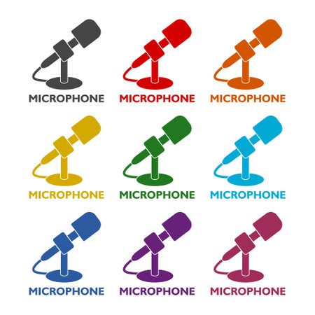 Microphone color icon set isolated on white backgroundのイラスト素材