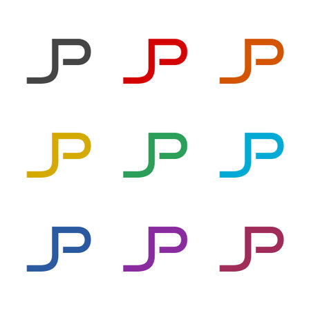 Initial Letter JP color icon set isolated on white backgroundのイラスト素材