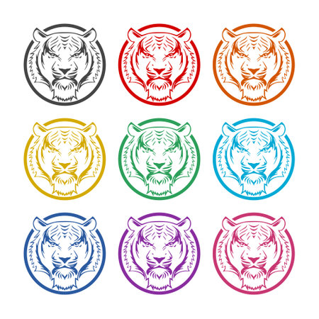 Tiger color icon set isolated on white backgroundのイラスト素材