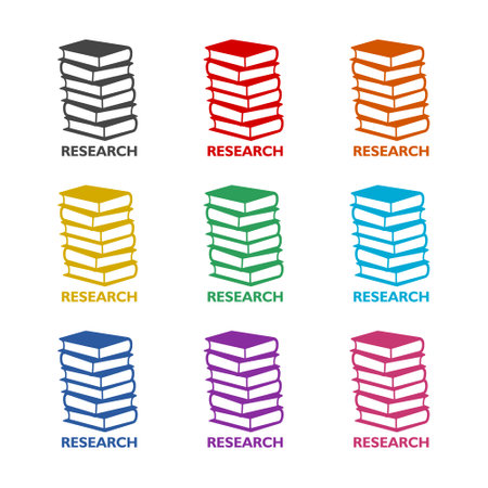 Research with books color icon set isolated on white backgroundのイラスト素材