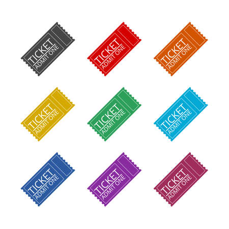 Ticket color icon set isolated on white backgroundのイラスト素材