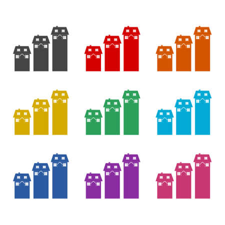 Rising cost of housing color icon set isolated on white backgroundのイラスト素材