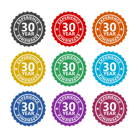 Thirty years experience color icon set isolated on white backgroundのイラスト素材