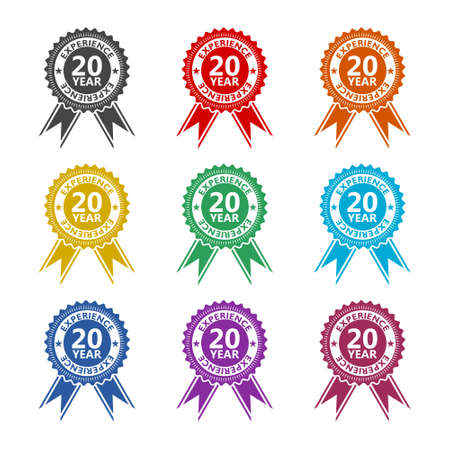 Twenty years experience color icon set isolated on white backgroundのイラスト素材