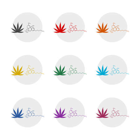 Cannabidiol or CBD molecular structural illustration concept image color icon setのイラスト素材