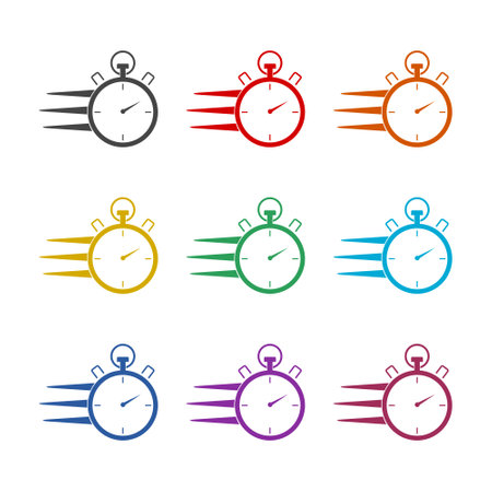 Fast stopwatch color icon set isolated on white backgroundのイラスト素材