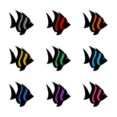 Fish color icon set isolated on white backgroundのイラスト素材