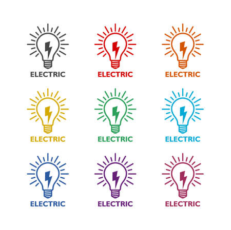 Electric Light bulb color icon set isolated on white backgroundのイラスト素材