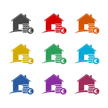House with coin color icon set isolated on white backgroundのイラスト素材