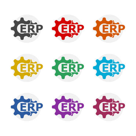 ERP, enterprise resource planning color icon set isolated on white backgroundのイラスト素材