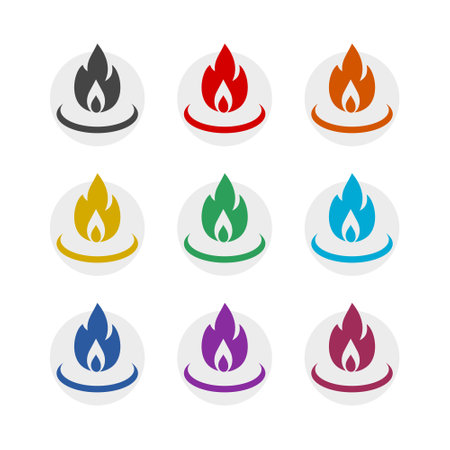 Flame color icon set isolated on white backgroundのイラスト素材