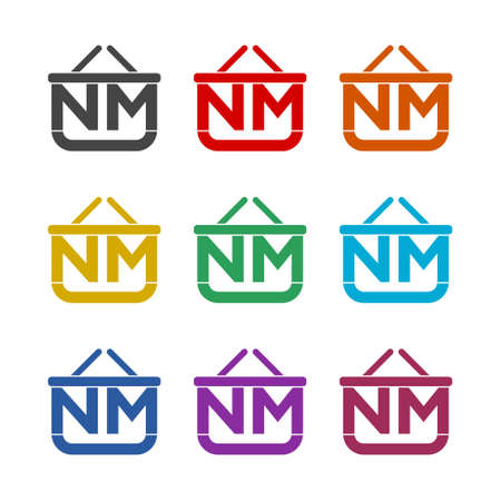 NM letter   design color icon set isolated on white backgroundのイラスト素材