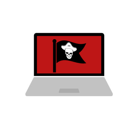 Laptop or notebook computer with skull or pirates icon or signのイラスト素材