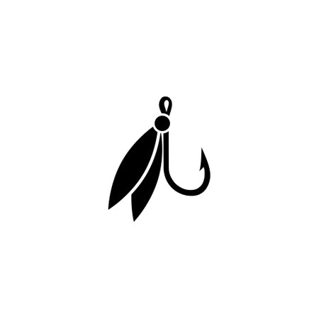 Fishing hook with feather icon. Graphic fly fishing icon or logoのイラスト素材