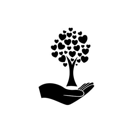 Hand with tree icon. Silhouette tree symbol. Saving forests signのイラスト素材