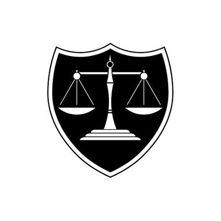Shield and Scale of Justice Icon Logo Template Illustration Design Isolated on White Backgroundのイラスト素材