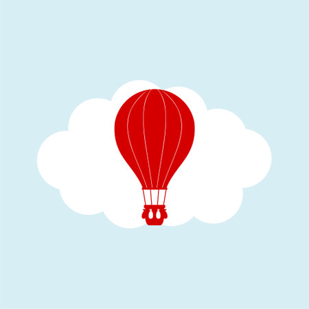 Hot air balloon icon flat illustration for graphic and web design isolated on blue backgroundのイラスト素材