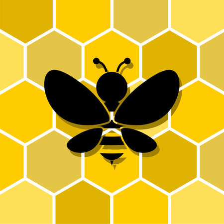 Seamless yellow pattern with bee and honeycombs background