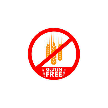 Gluten free icon. Ear of wheat and ban sign, gluten free label for productsのイラスト素材