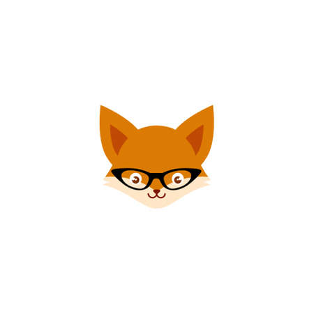 Cute fox with glasses icon over white backgroundのイラスト素材
