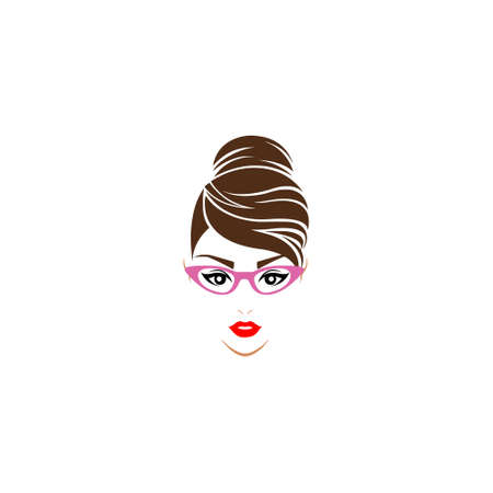 Woman with Cat eyes glasses icon on white backgroundのイラスト素材