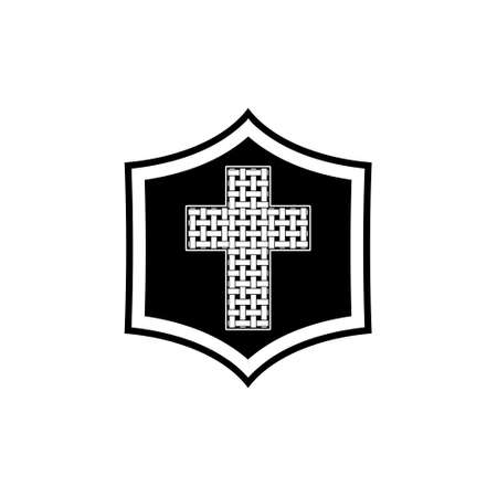 Christian Cross and Shield of Faith. Church Logo. Religious Symbol isolated on white backgroundのイラスト素材