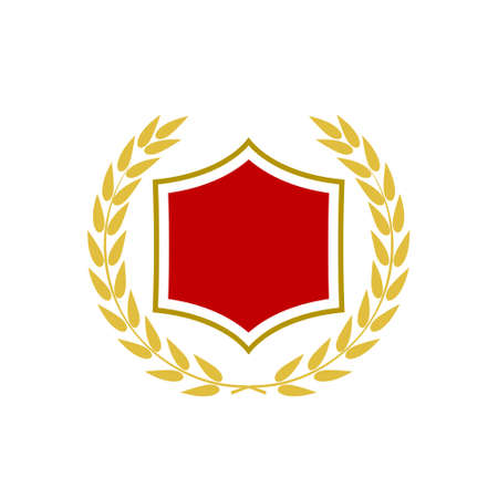 Golden shield with golden laurel wreath icon isolated on white backgroundのイラスト素材
