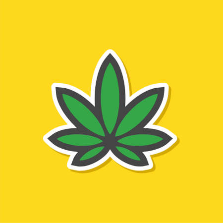 Cannabis leaf on yellow background. Green marijuana leaf icon isolated on yellow backgroundのイラスト素材