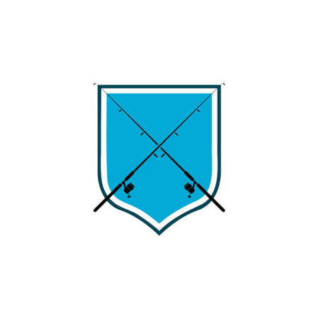 Empty Fishing emblem with icons of fishing rod isolated on white backgroundのイラスト素材