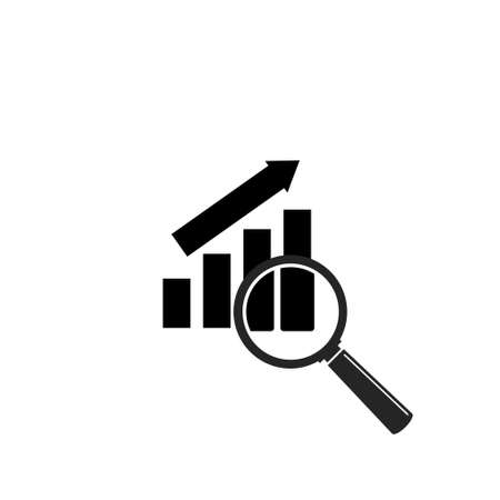 Magnifier with Rising Bars Chart Graph icon isolated on white backgroundのイラスト素材