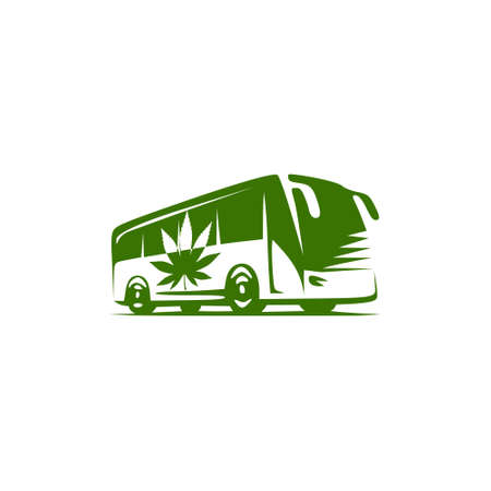 Bus with weed cannabis leaf icon isolated on white backgroundのイラスト素材
