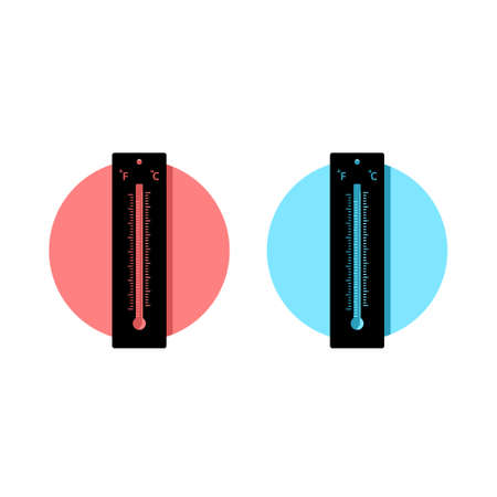 Thermometer icon with blue and red indicators in flat styleのイラスト素材