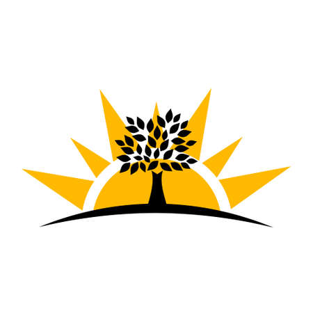 Tree silhouette icon with sun isolated on white backgroundのイラスト素材