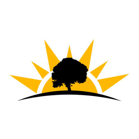 Tree silhouette icon with sun isolated on white backgroundのイラスト素材