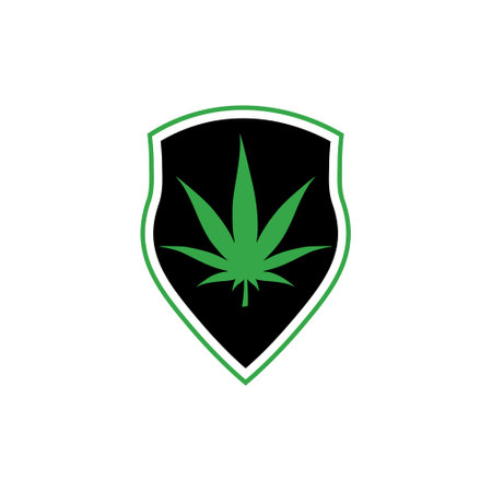 Shield and marijuana or cannabis leaf icon isolated on white backgroundのイラスト素材