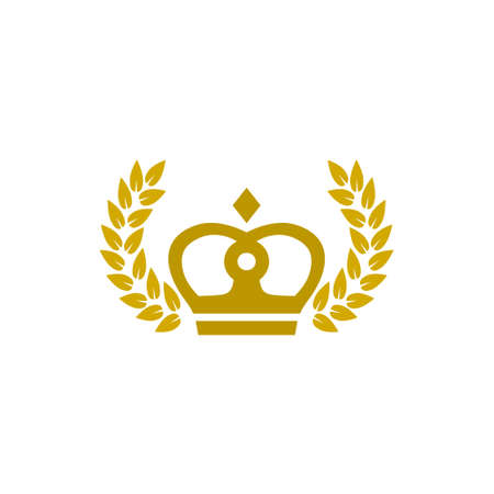 Golden crown with laurel wreath icon isolated on white backgroundのイラスト素材
